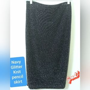 Navy Sparkly Silver Knit Pencil Skirt